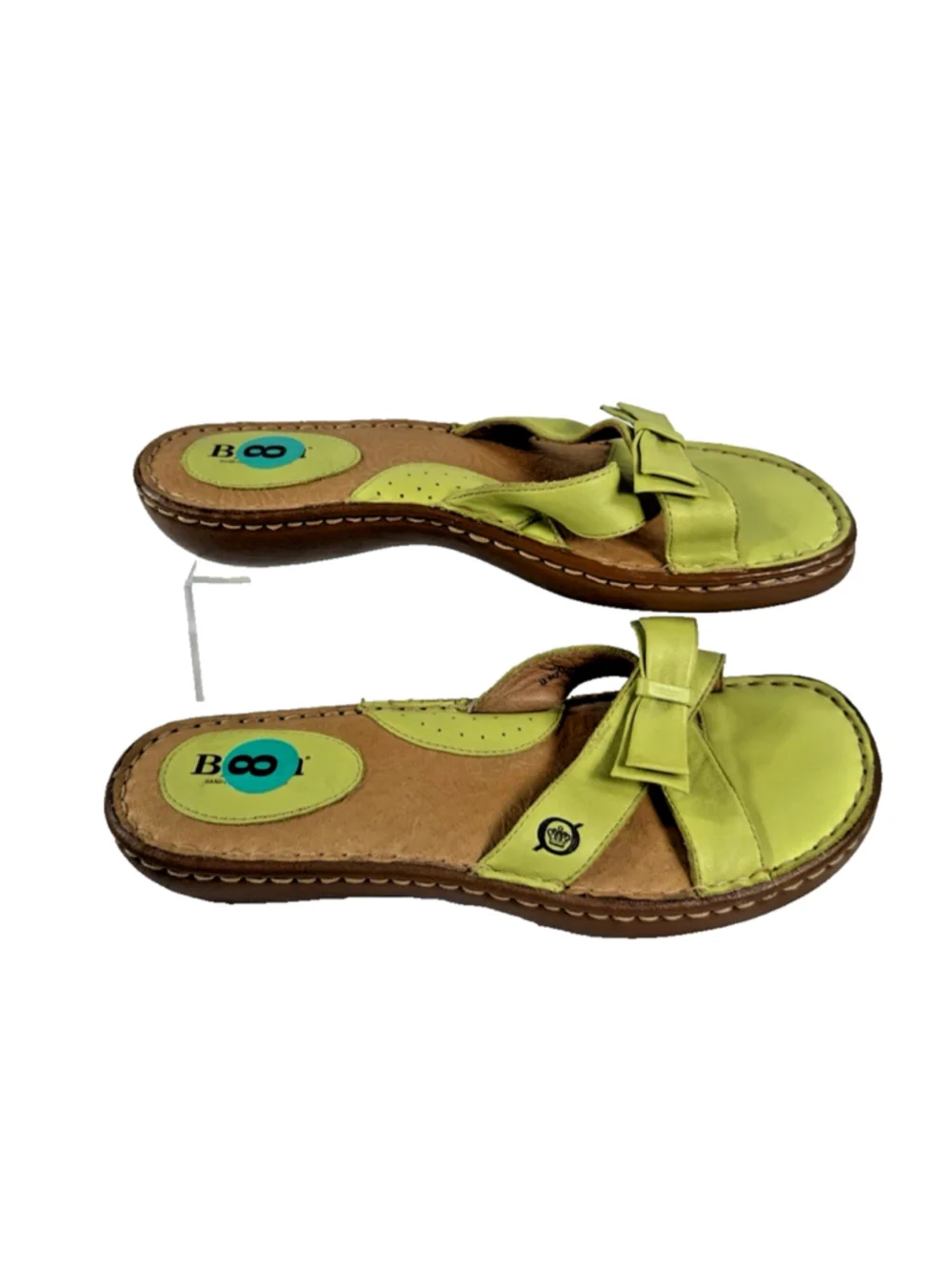 Born Women's Sandals Shoes Color Lime Green Leather Size 8 Flat Open Toe Slide